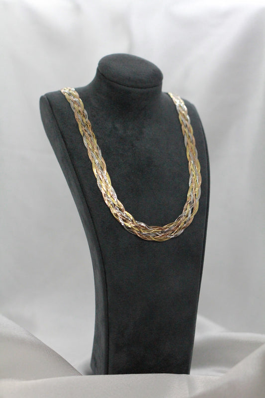 18K Tricolor Braided Link Necklace – 16.7g, 42 cm