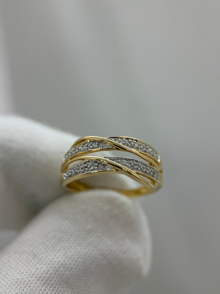18K Diamantring i rödguld – dubbla skenor, 0.06 ct, Storlek 51.5