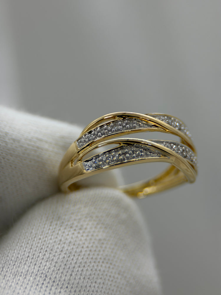18K Diamantring i rödguld – dubbla skenor, 0.06 ct, Storlek 51.5