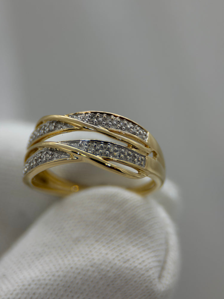 18K Diamantring i rödguld – dubbla skenor, 0.06 ct, Storlek 51.5