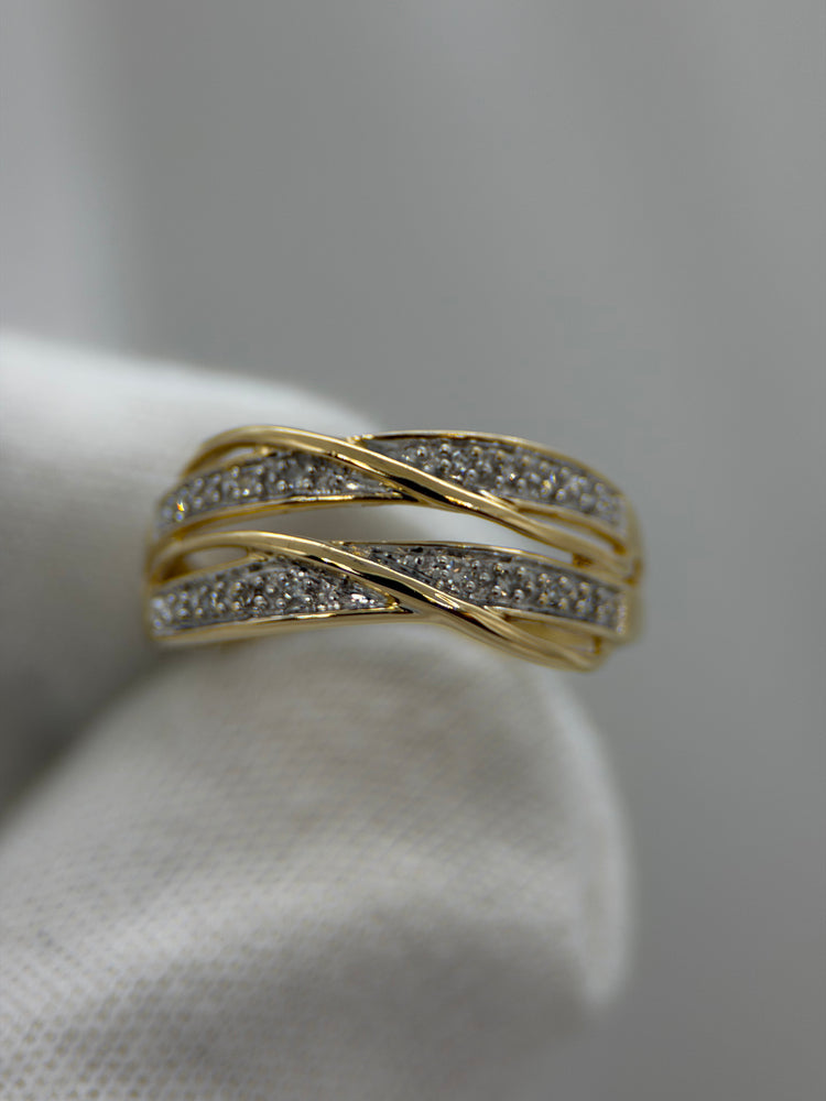 18K Diamantring i rödguld – dubbla skenor, 0.06 ct, Storlek 51.5