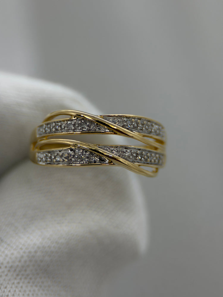 18K Diamantring i rödguld – dubbla skenor, 0.06 ct, Storlek 51.5