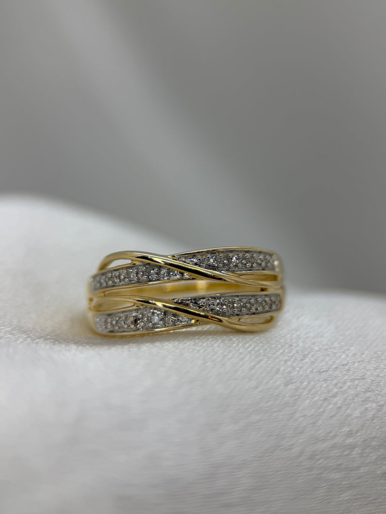 18K Diamantring i rödguld – dubbla skenor, 0.06 ct, Storlek 51.5