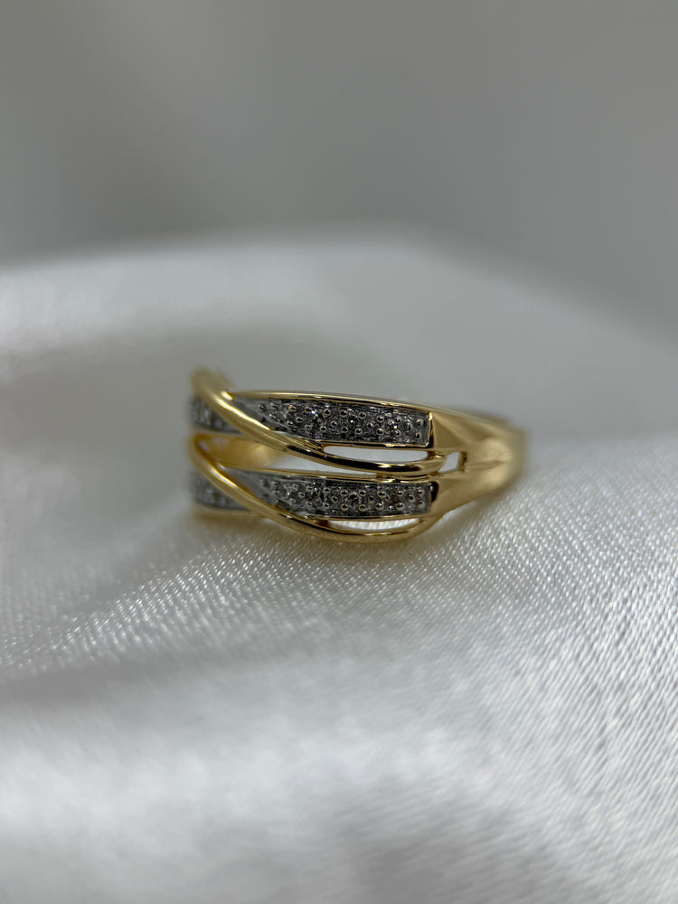 18K Diamantring i rödguld – dubbla skenor, 0.06 ct, Storlek 51.5
