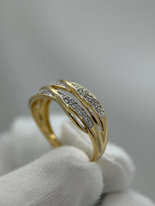 18K Rose Gold Diamond Ring – Double Band, 0.06 ct, Size 51.5