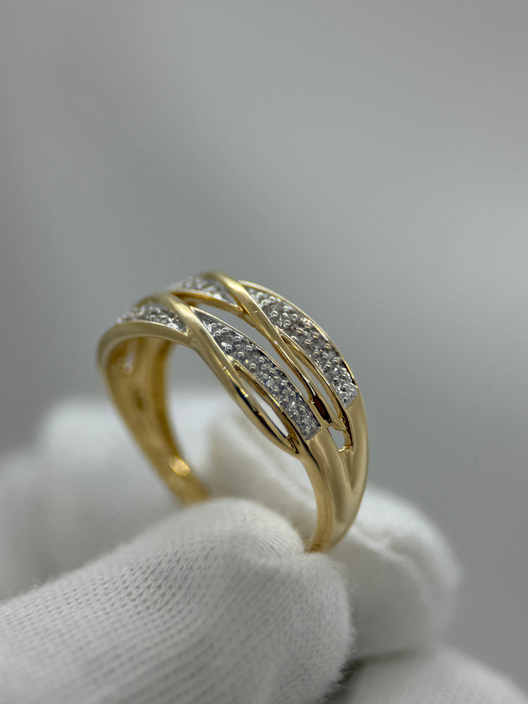 18K Diamantring i rödguld – dubbla skenor, 0.06 ct, Storlek 51.5