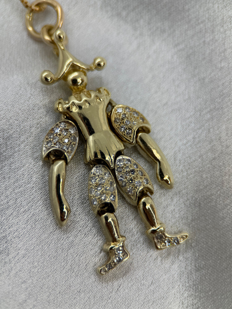 14K Clownhänge med diamanter – 14.1g, 5.2 cm
