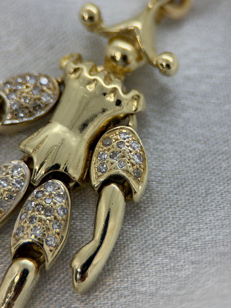 14K Clownhänge med diamanter – 14.1g, 5.2 cm
