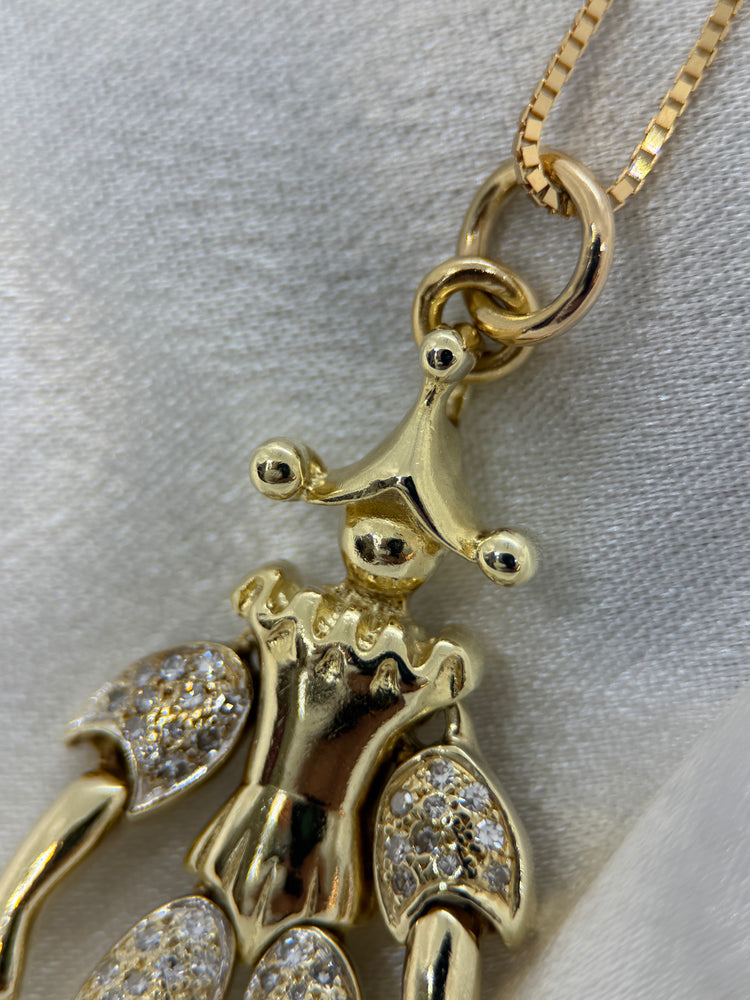 14K Clownhänge med diamanter – 14.1g, 5.2 cm