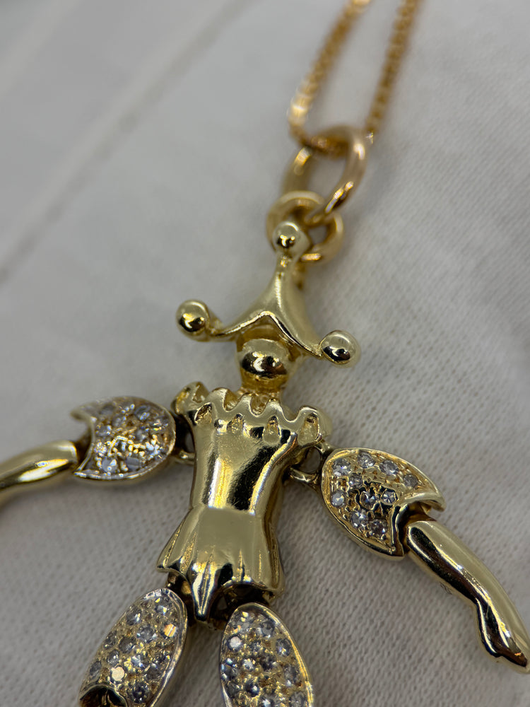 14K Clownhänge med diamanter – 14.1g, 5.2 cm