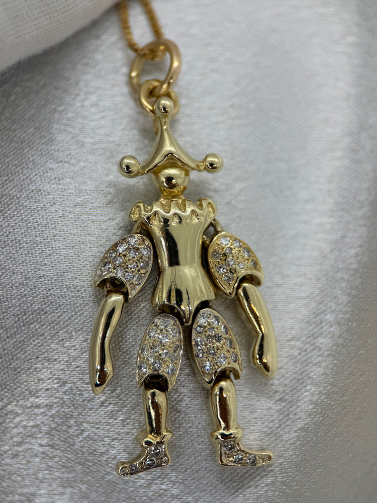 14K Clownhänge med diamanter – 14.1g, 5.2 cm