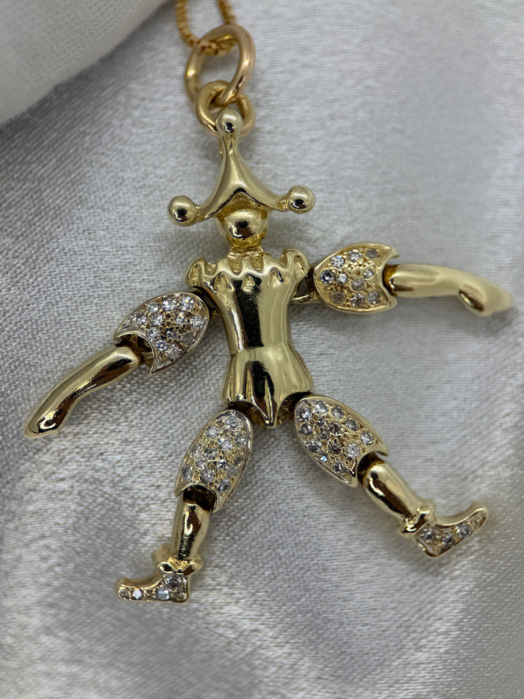 14K Clownhänge med diamanter – 14.1g, 5.2 cm