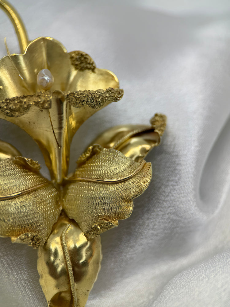 18K Orchid Brooch in Rose Gold – Cultured Pearl, 9.5 cm