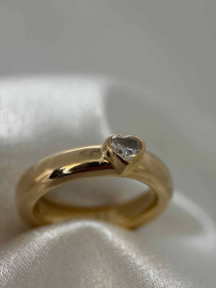 18K Hjärtring med diamant – 0.25 ct, Storlek 54.5