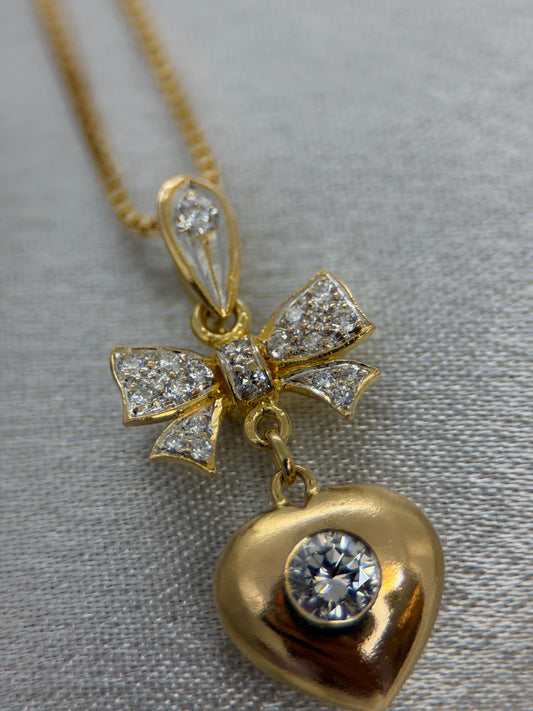 18K Diamanthänge i Rödguld – Hjärta & Rosett, 0.35 ct, 2.8 cm