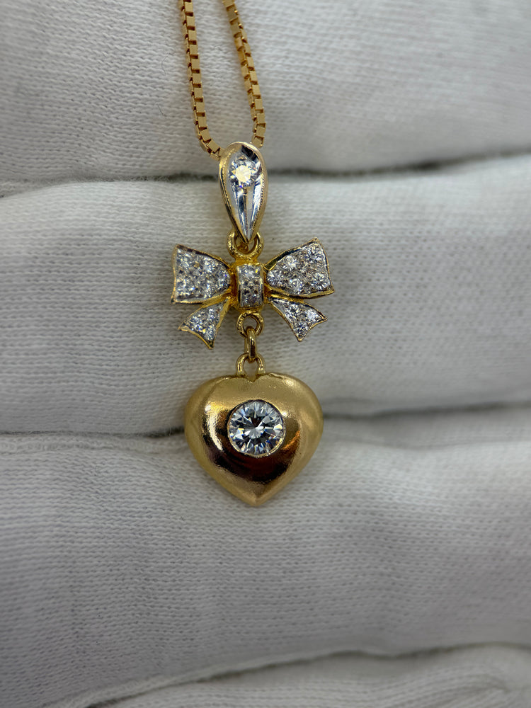 18K Diamanthänge i Rödguld – Hjärta & Rosett, 0.35 ct, 2.8 cm