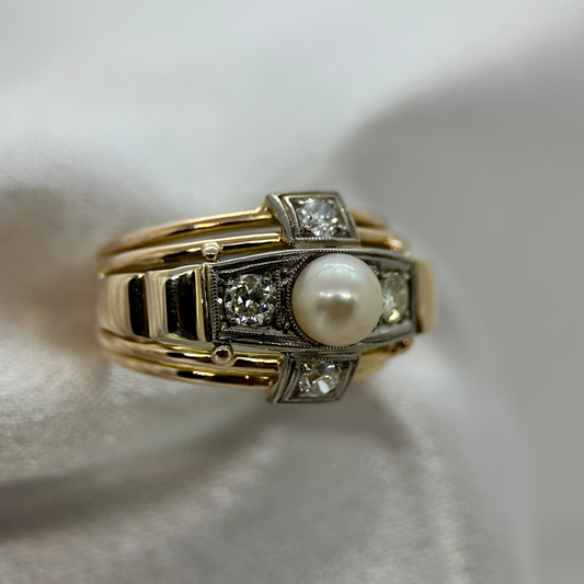 14K Diamantring med Odlad pärla