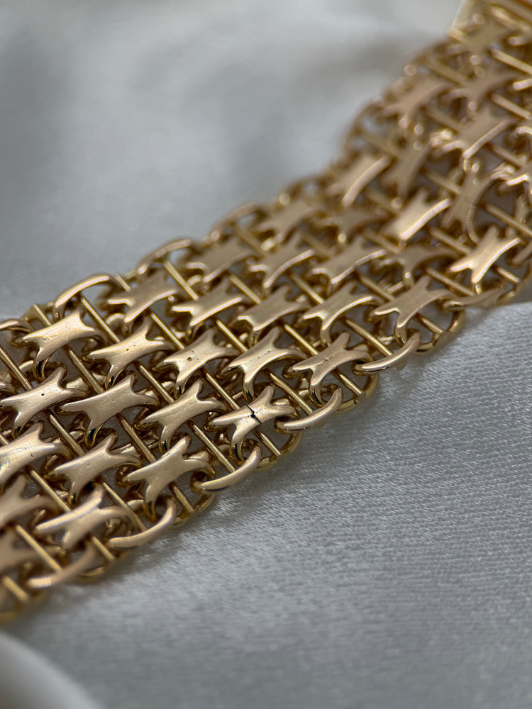 18K Wide X-Link Bracelet in Rose Gold – 74.2g, 20.5 cm