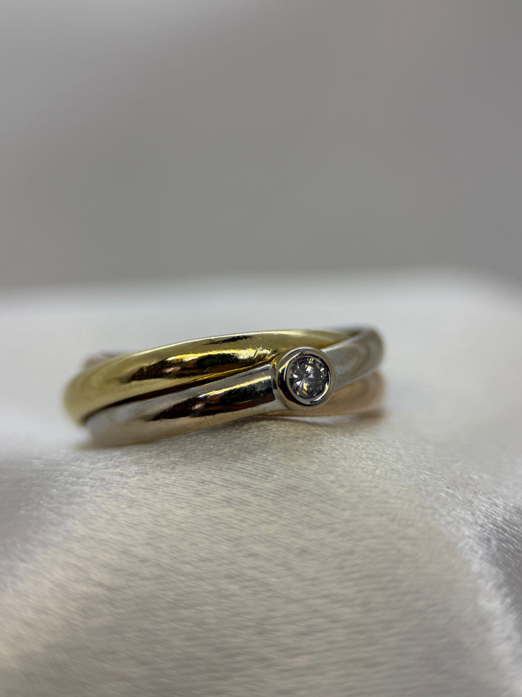 18K Trefärgad guld- och diamantring – 0.10 ct, Storlek 56