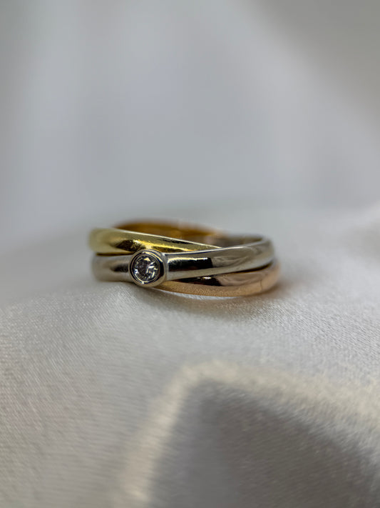 18K Tri-Colour Gold and Diamond Ring – 0.10 ct, Size 56
