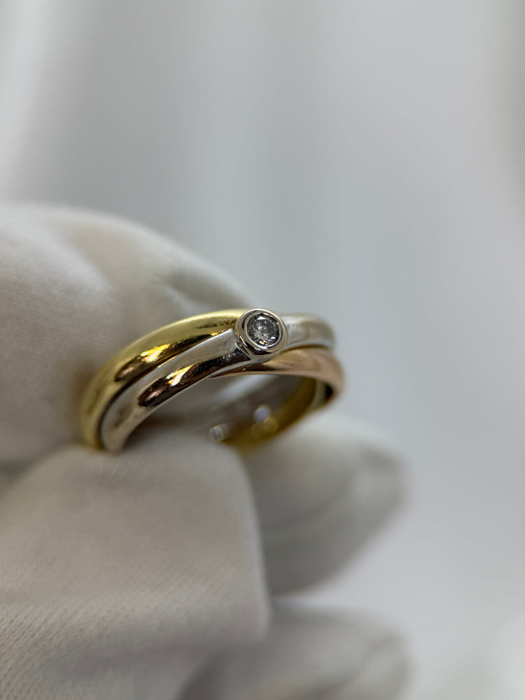 18K Trefärgad guld- och diamantring – 0.10 ct, Storlek 56