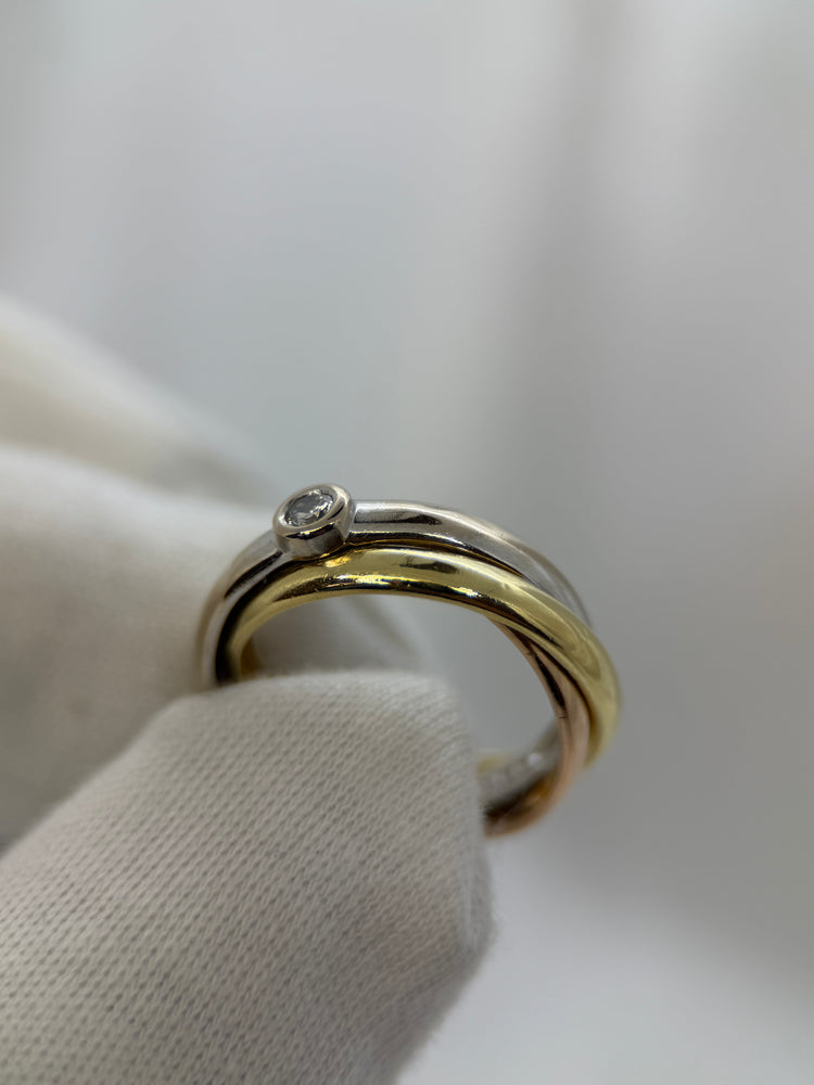 18K Trefärgad guld- och diamantring – 0.10 ct, Storlek 56