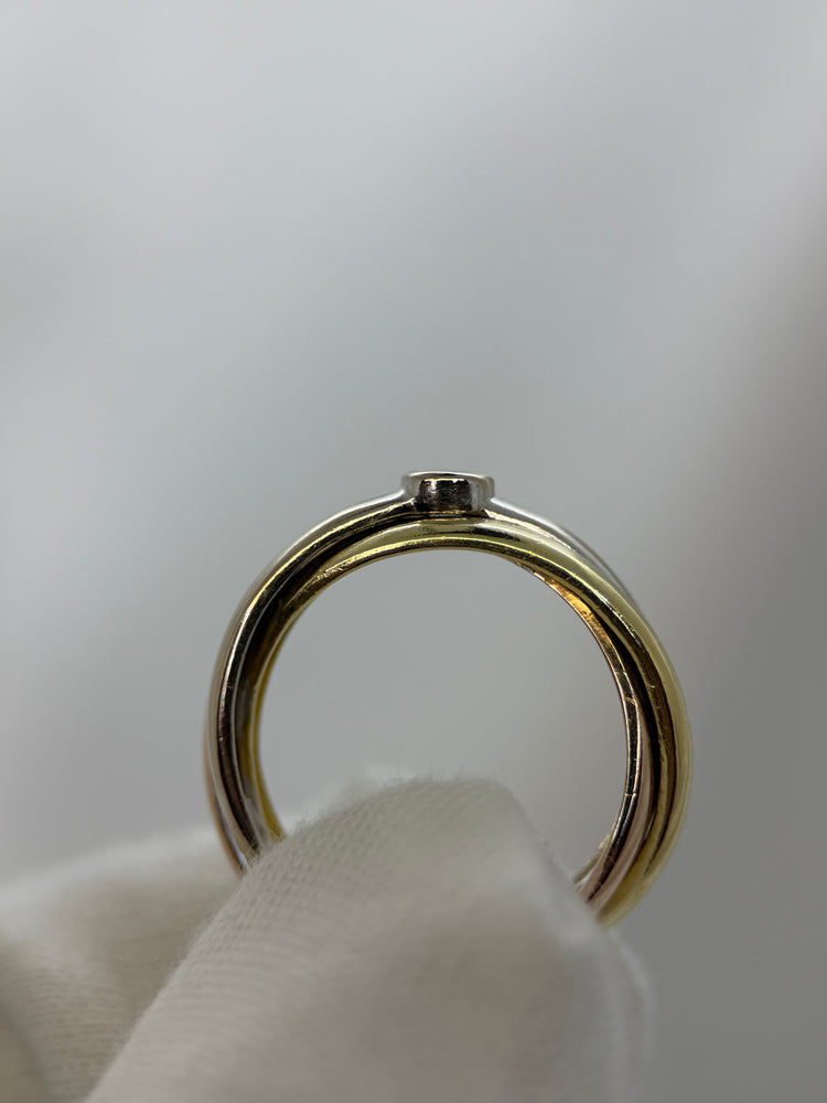 18K Trefärgad guld- och diamantring – 0.10 ct, Storlek 56