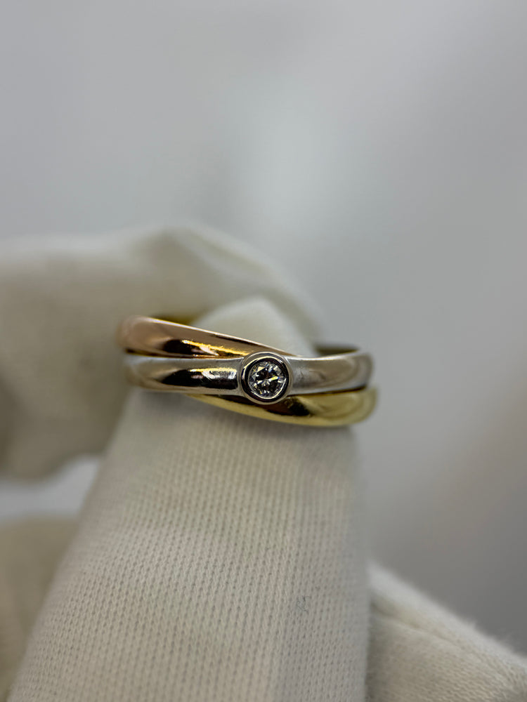 18K Trefärgad guld- och diamantring – 0.10 ct, Storlek 56