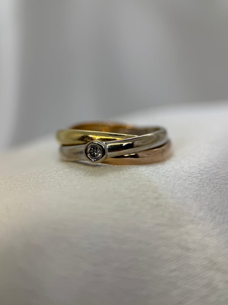 18K Trefärgad guld- och diamantring – 0.10 ct, Storlek 56