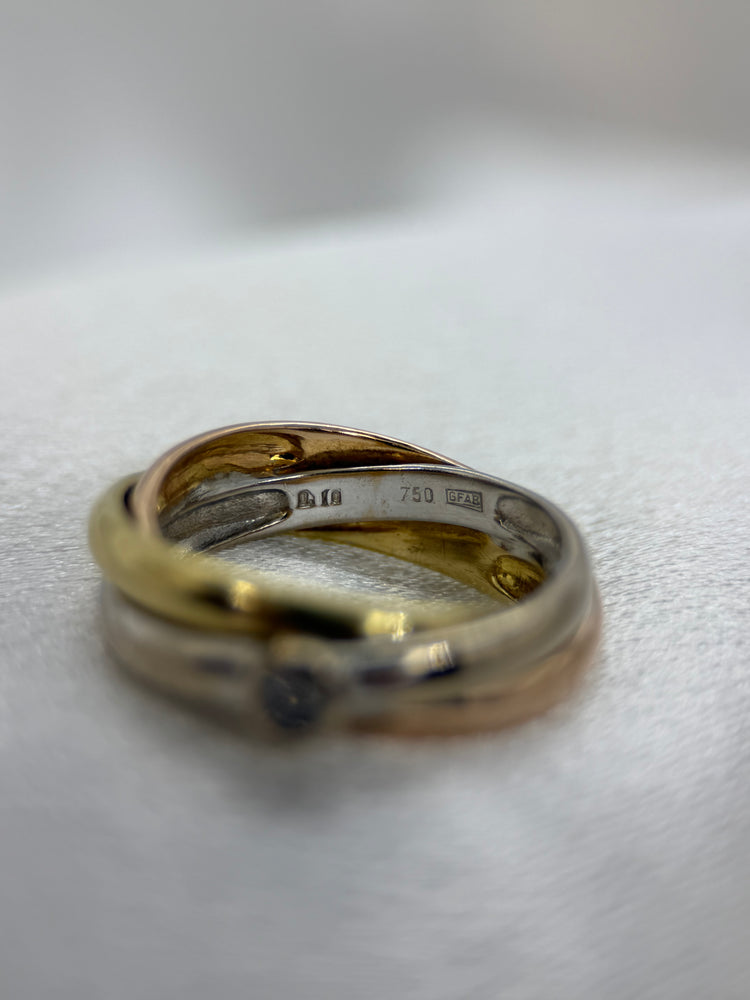18K Trefärgad guld- och diamantring – 0.10 ct, Storlek 56