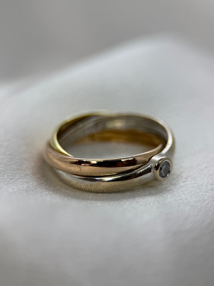 18K Trefärgad guld- och diamantring – 0.10 ct, Storlek 56