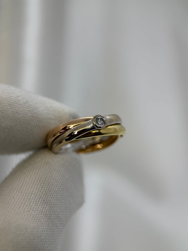 18K Trefärgad guld- och diamantring – 0.10 ct, Storlek 56