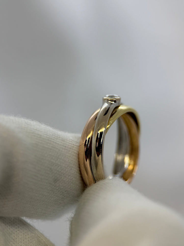 18K Trefärgad guld- och diamantring – 0.10 ct, Storlek 56