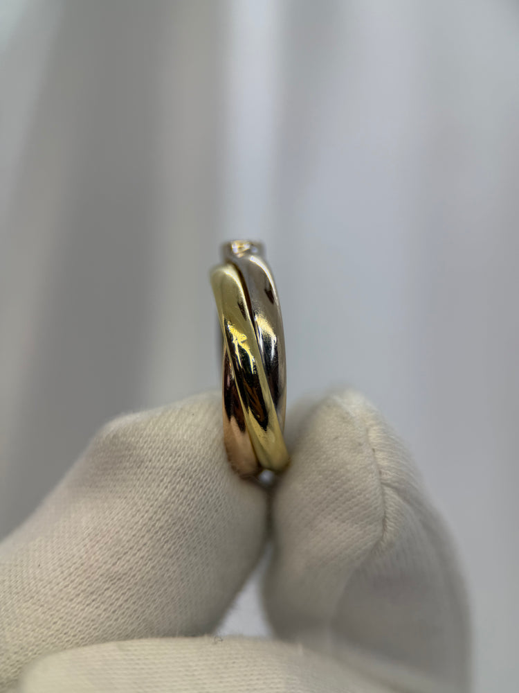 18K Trefärgad guld- och diamantring – 0.10 ct, Storlek 56