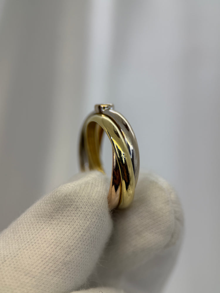 18K Trefärgad guld- och diamantring – 0.10 ct, Storlek 56