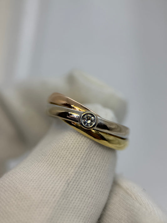18K Tri-Colour Gold and Diamond Ring – 0.10 ct, Size 56
