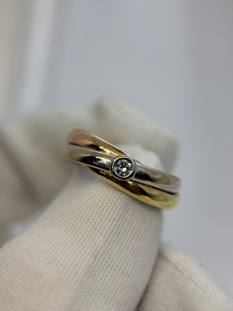 18K Trefärgad guld- och diamantring – 0.10 ct, Storlek 56