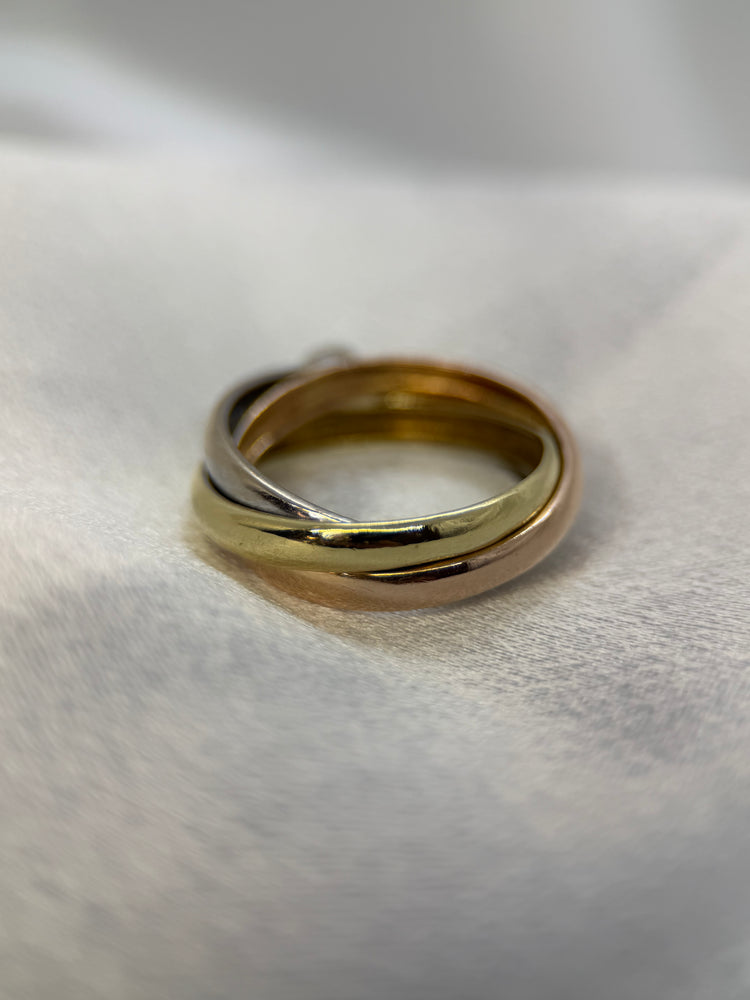18K Trefärgad guld- och diamantring – 0.10 ct, Storlek 56