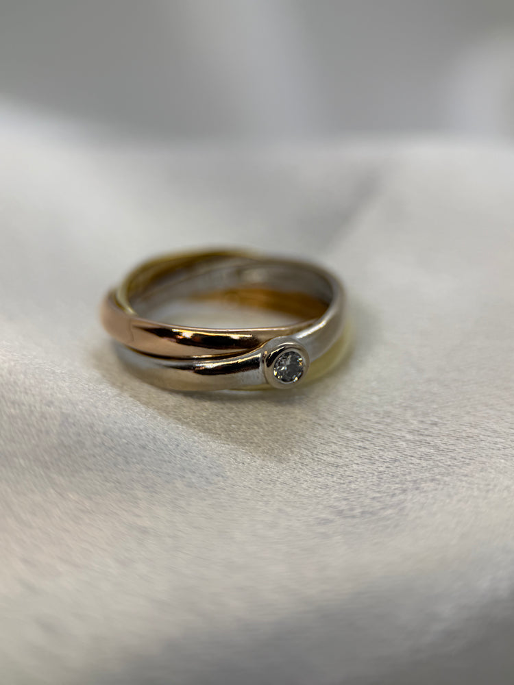18K Trefärgad guld- och diamantring – 0.10 ct, Storlek 56