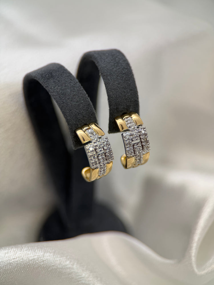 18K Tvåfärgade Creolörhängen med Diamanter – 0.24 ct, 1.5 cm