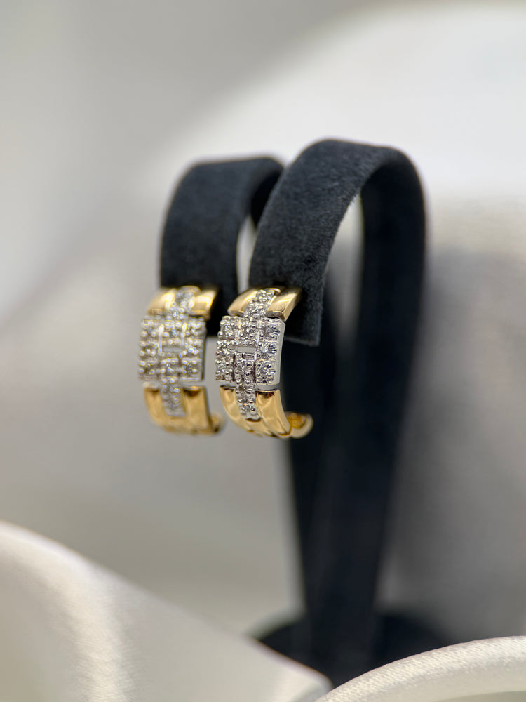 18K Tvåfärgade Creolörhängen med Diamanter – 0.24 ct, 1.5 cm