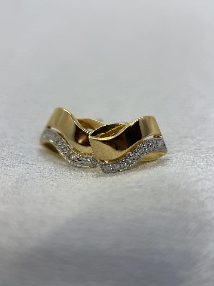 18K Stiftörhängen med diamanter – Tvåfärgad design, 2.6g