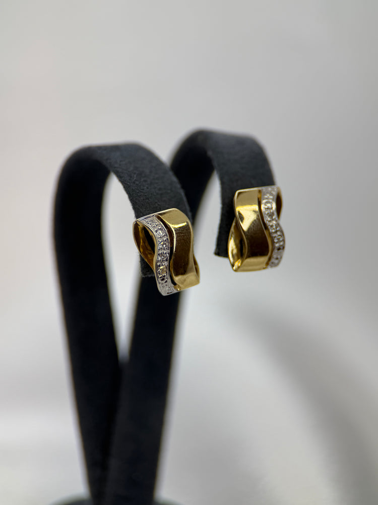 18K Stiftörhängen med diamanter – Tvåfärgad design, 2.6g