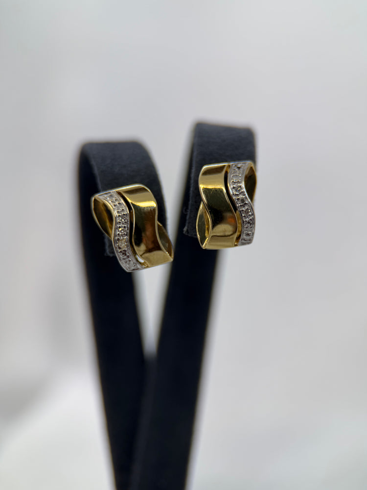 18K Stiftörhängen med diamanter – Tvåfärgad design, 2.6g