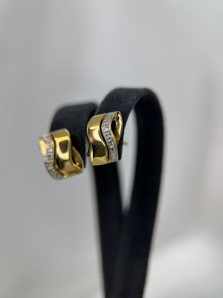 18K Stiftörhängen med diamanter – Tvåfärgad design, 2.6g