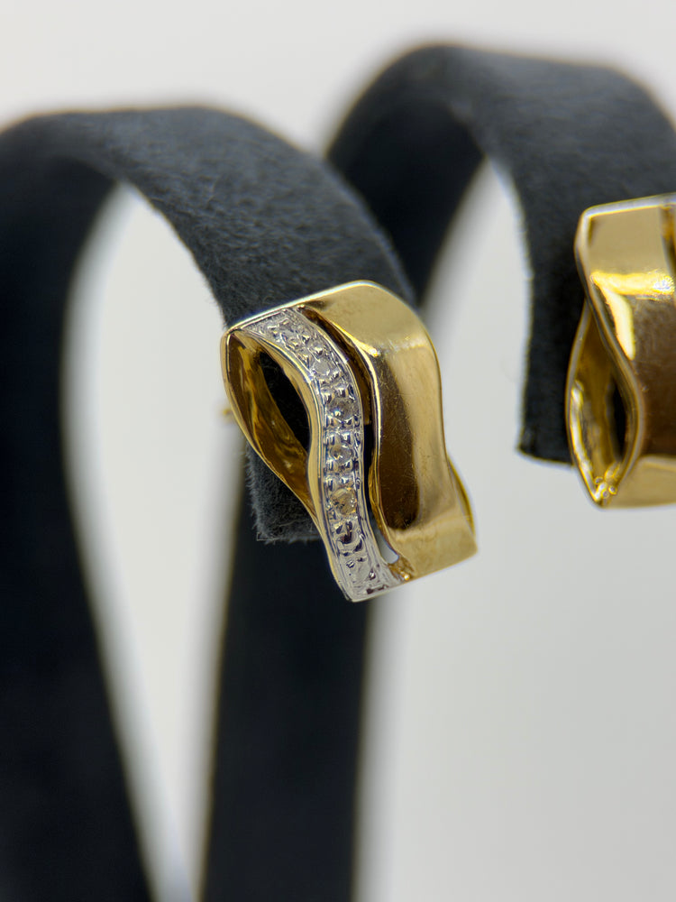 18K Stiftörhängen med diamanter – Tvåfärgad design, 2.6g