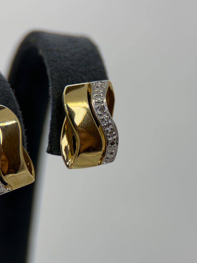18K Stiftörhängen med diamanter – Tvåfärgad design, 2.6g