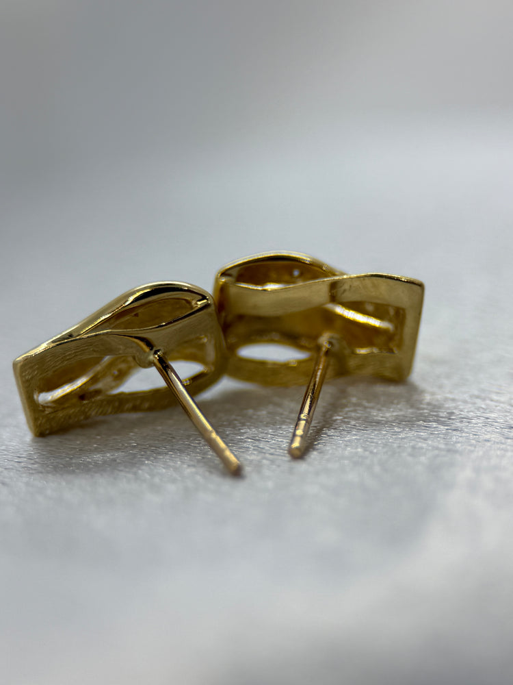 18K Stiftörhängen med diamanter – Tvåfärgad design, 2.6g