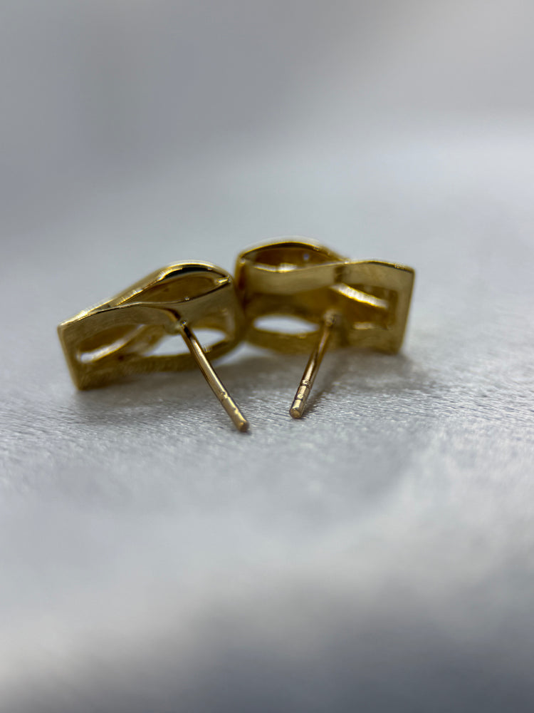 18K Stiftörhängen med diamanter – Tvåfärgad design, 2.6g