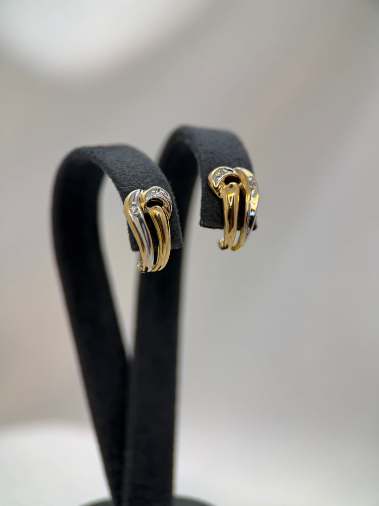 18K Tvåfärgade diamantörhängen – genombruten design, 1.4 cm